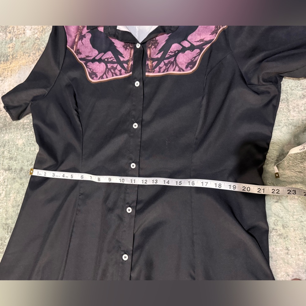 Black Crow Print Button Front Dress XXL - Picture 6 of 9